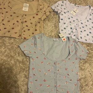 Floral Tops Set - Blue, White, Tan